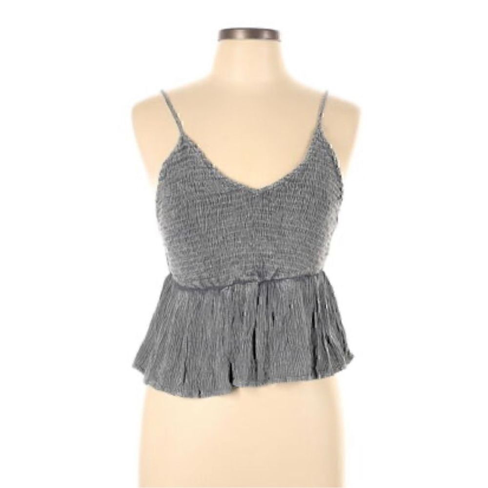 Salty Lemon Charcoal Striped Crop Tank Top Women XL Ruffle Stretch